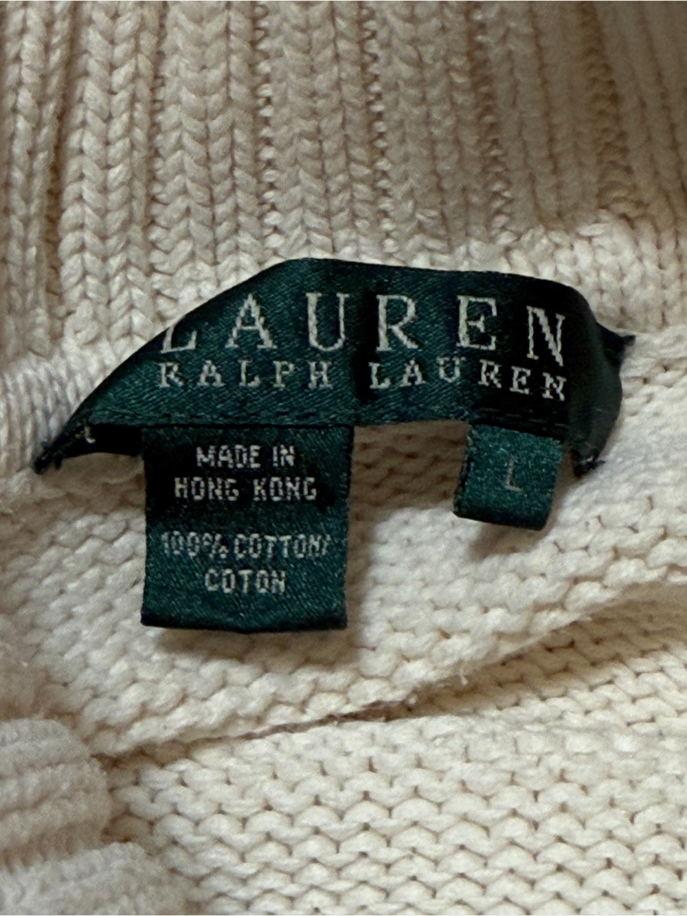 Vintage Lauren Ralph Lauren Cream 100% Cotton Turtleneck Sweater - Picture 10 of 12
